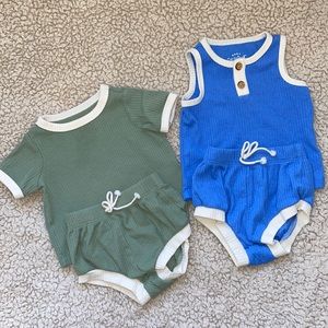 Cat & Jack Matching Ribbed Sets. Green and Blue. 0-3 Months.